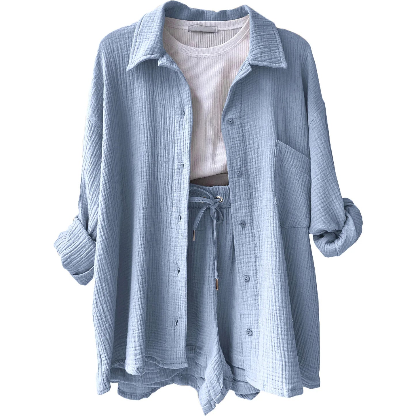 Casual Stunning Textured Two Piece Set Light Blue