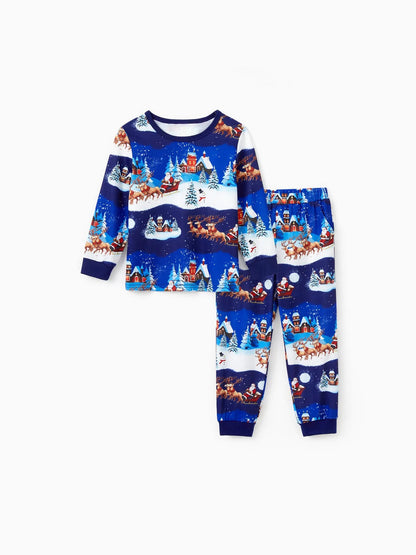 Santa Sleigh And Reindeer Family Matching Pajamas Set Kids