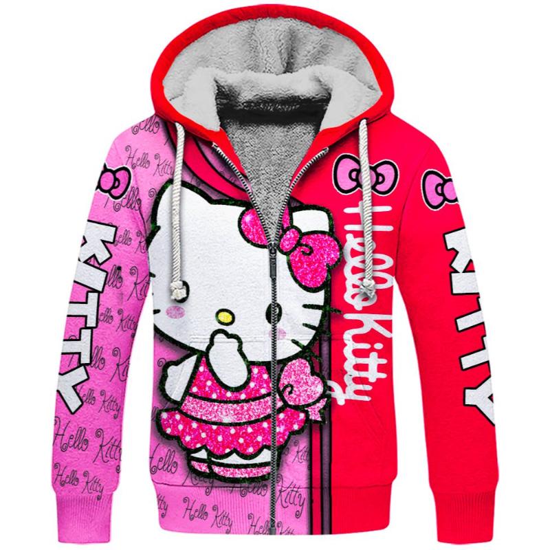 Hello Kitty Design Hoodie And Leggings Set Fleece Zipper Hoodies