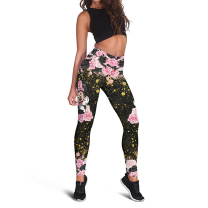 Custom Name Minnie Floral Hoodie And Leggings Set Leggings