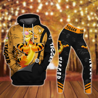 Tigger Pattern Hoodie And Leggings Combo Set