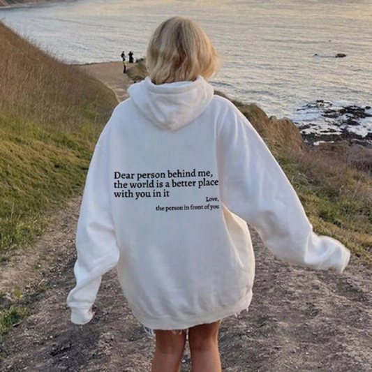 Quote Printed Pattern Hoodie White