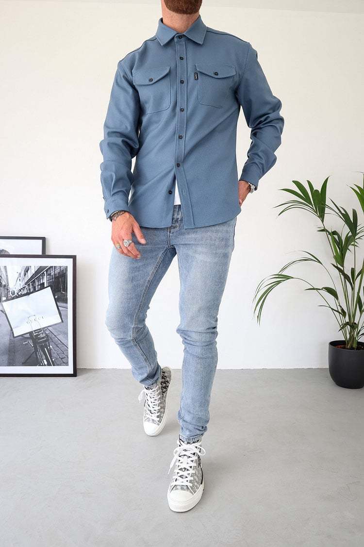 Button Down Shirt Jacket STEEL BLUE