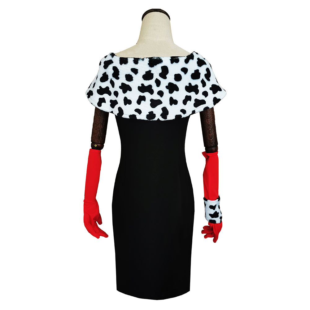 Cruella De Vil Cosplay Costume Print Dress