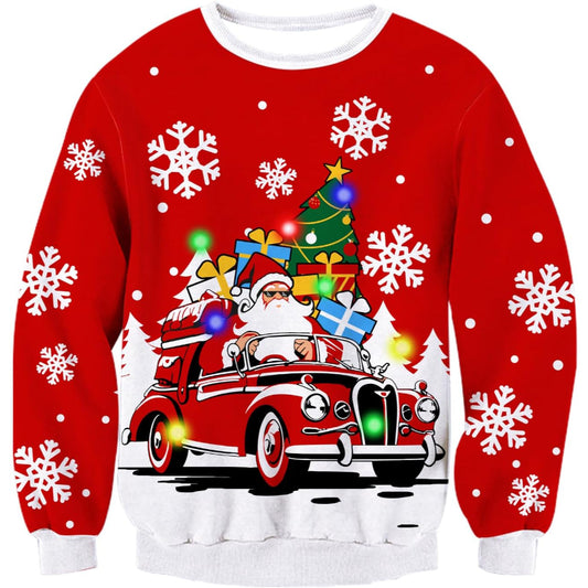 Santa Festive Ride 3D LED Light Up Sweatshirt 6XL