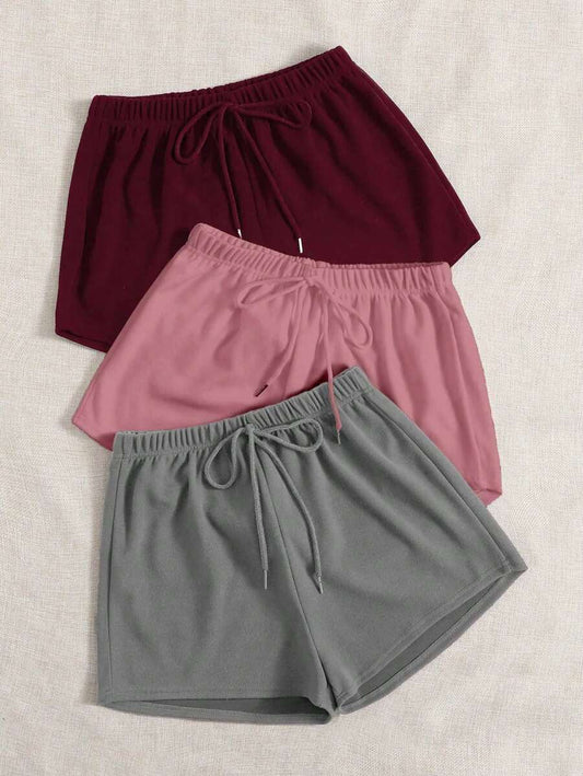 3 Pieces Solid Knot Lounge Shorts