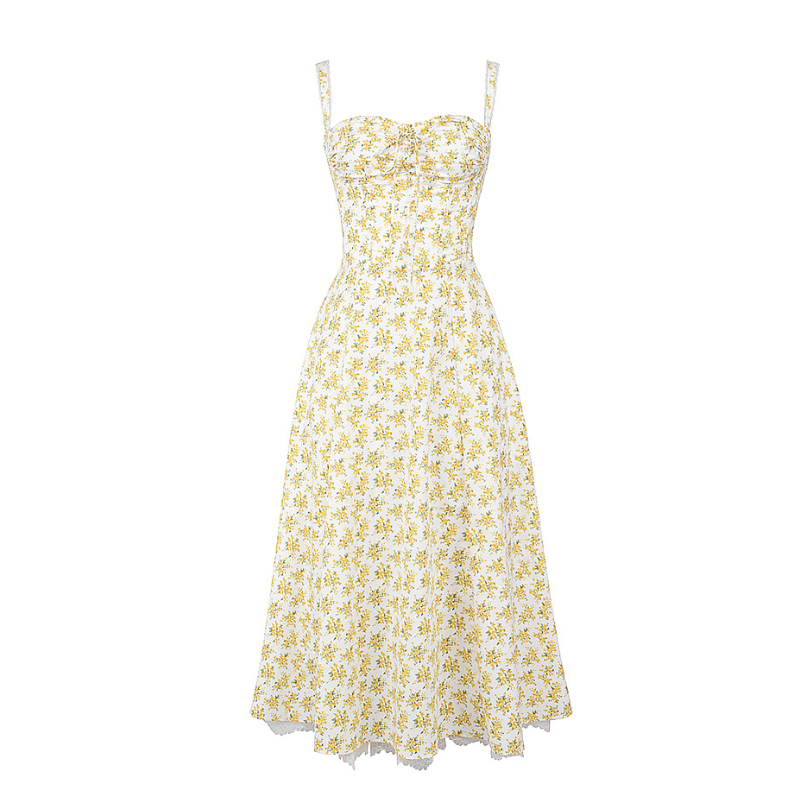 Peony Floral Printed Design Sundress Yellow