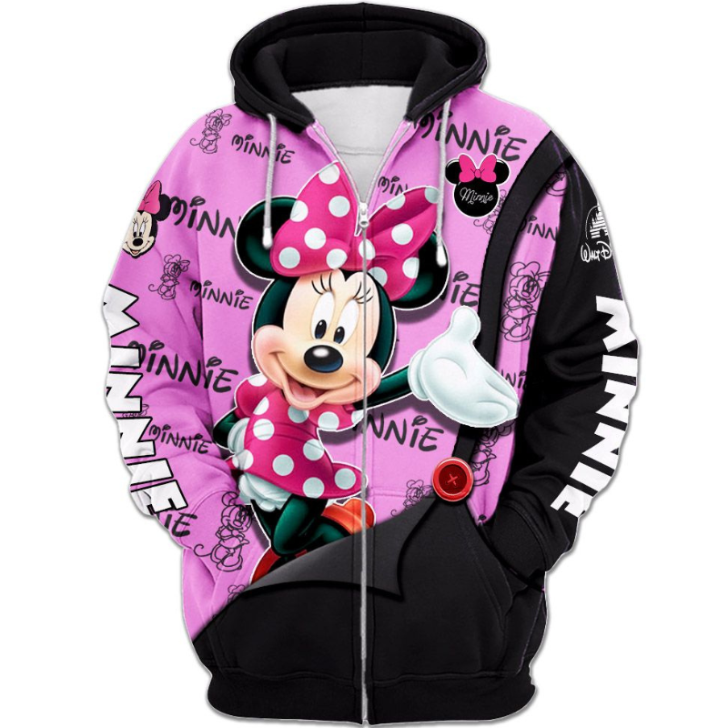 Minnie Mouse Text Print Hoodie And Leggings Set Zipper Hoodies