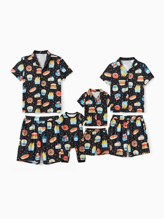 Family Matching Allover Cartoon Snack Graphics Shorts Sets Baby 3M