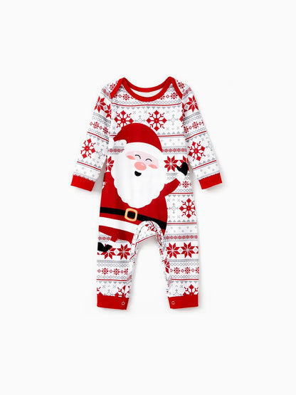 Santa Print Christmas Pajamas Set For Family With Drawstrings Baby