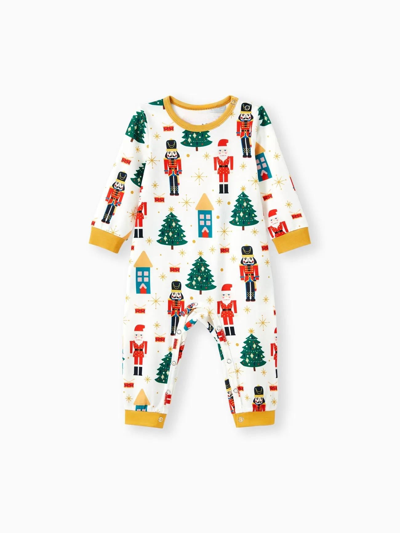 Christmas Family Matching Nutcracker Pattern Printed Pajama Set Baby