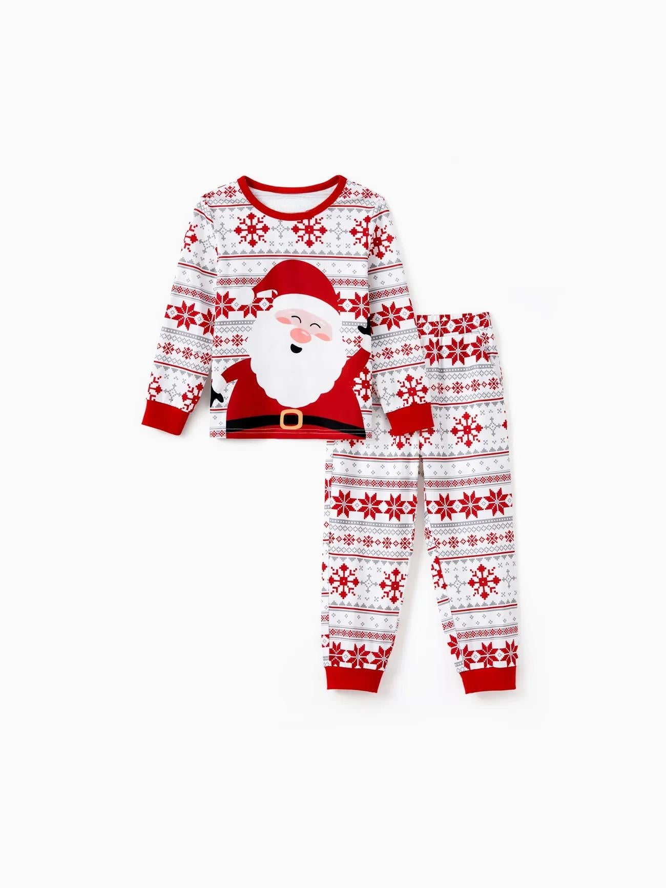 Santa Print Christmas Pajamas Set For Family With Drawstrings Kids