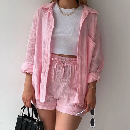 Casual Stunning Textured Two Piece Set Pink