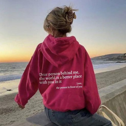 Quote Printed Pattern Hoodie Red