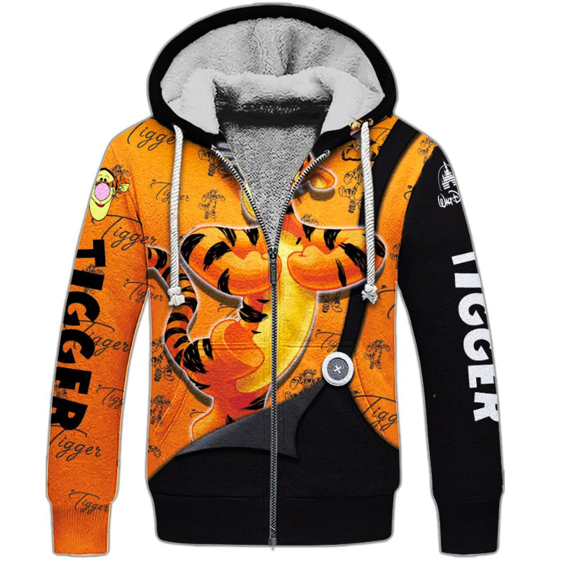 Tigger Pattern Hoodie And Leggings Combo Set Fleece Zipper Hoodies