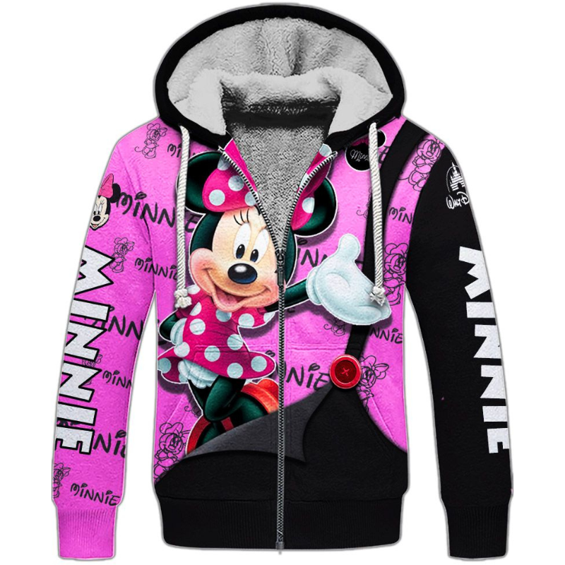 Minnie Mouse Text Print Hoodie And Leggings Set Fleece Zipper Hoodies