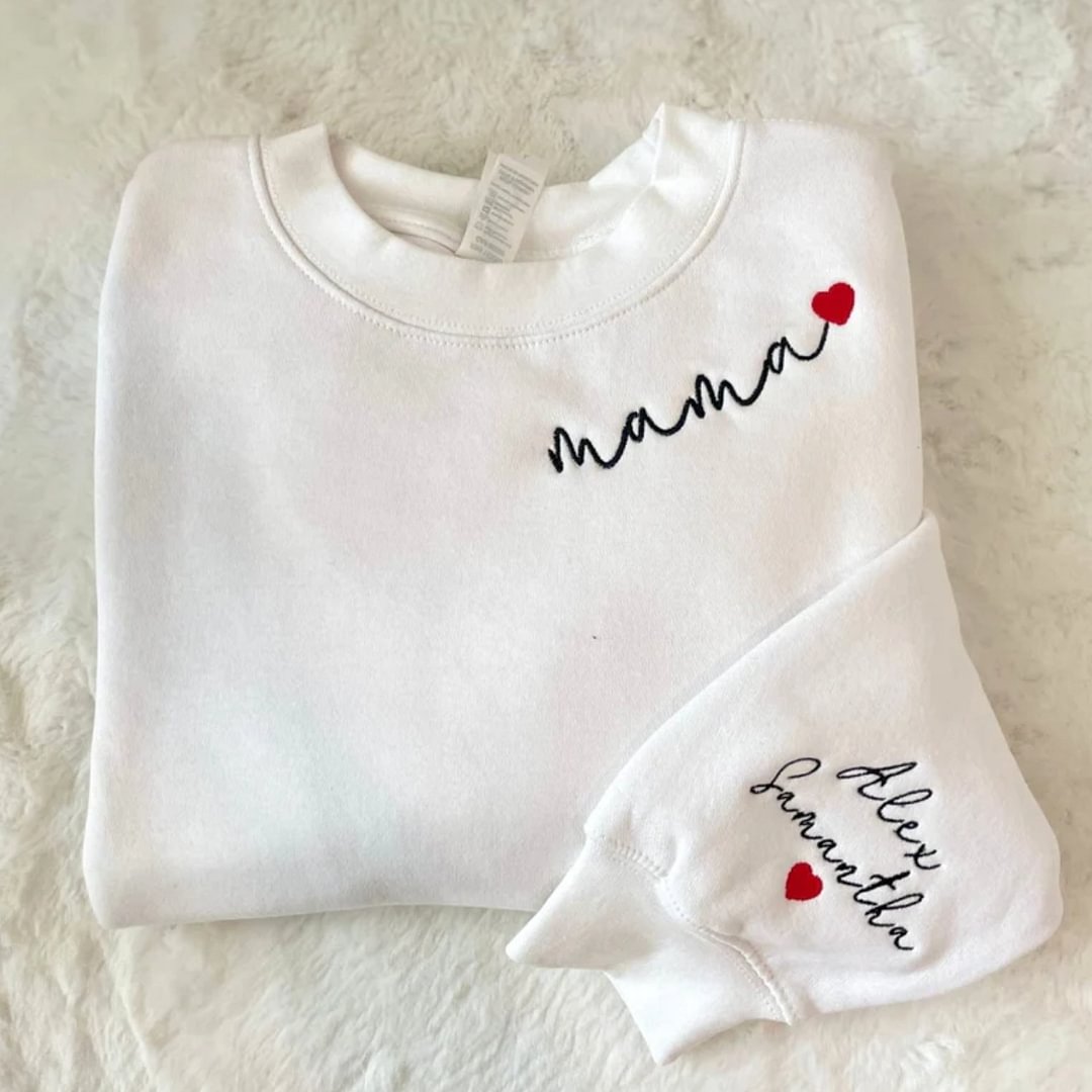 Custom Mama Sweatshirt with Kids Names sleeve