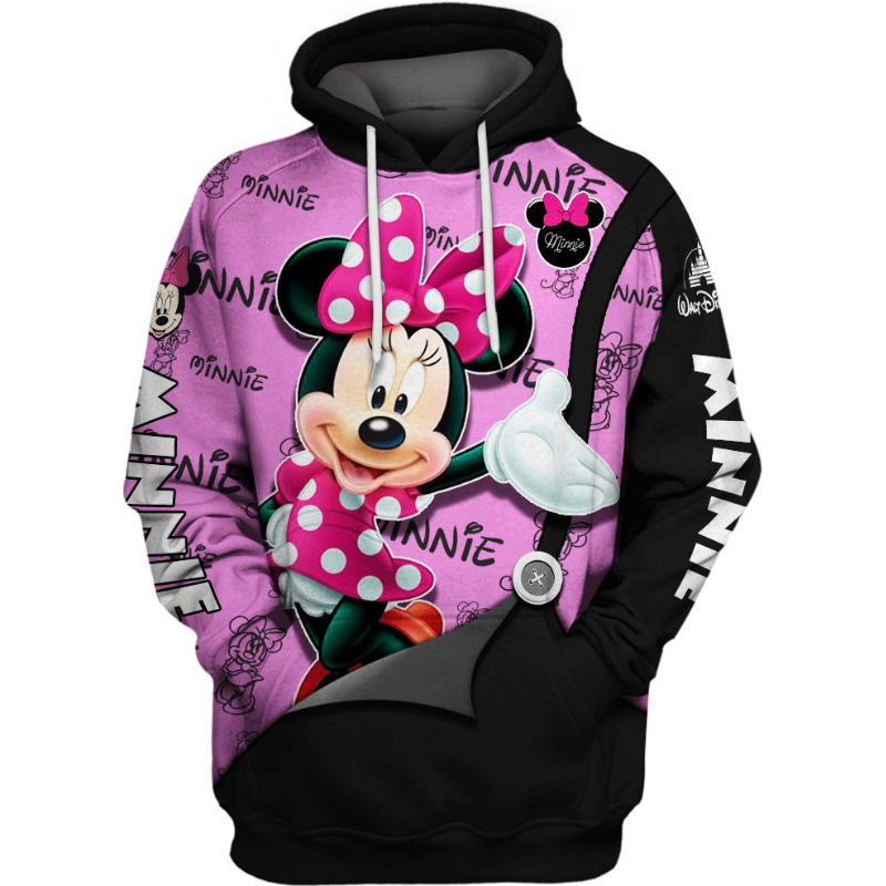 Minnie Mouse Text Print Hoodie And Leggings Set Hoodies