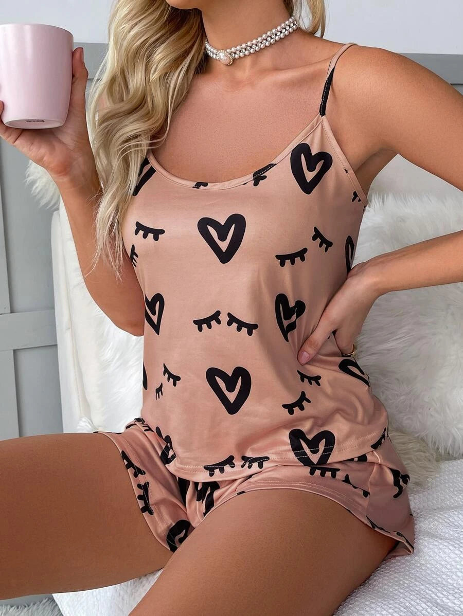 All Over Print Bow Front Set Dark Pink