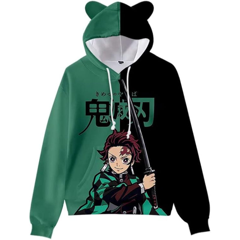 Anime Printed Hoodies Green