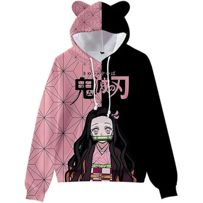 Anime Printed Hoodies Pink