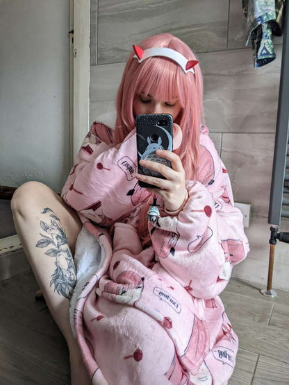 Anime Cozy Blanket Hoodies Light Pink