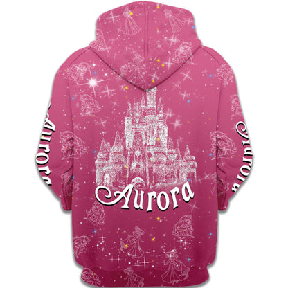 Aurora Princess Castle Glitter Pattern Hoodie And Sweatshirt