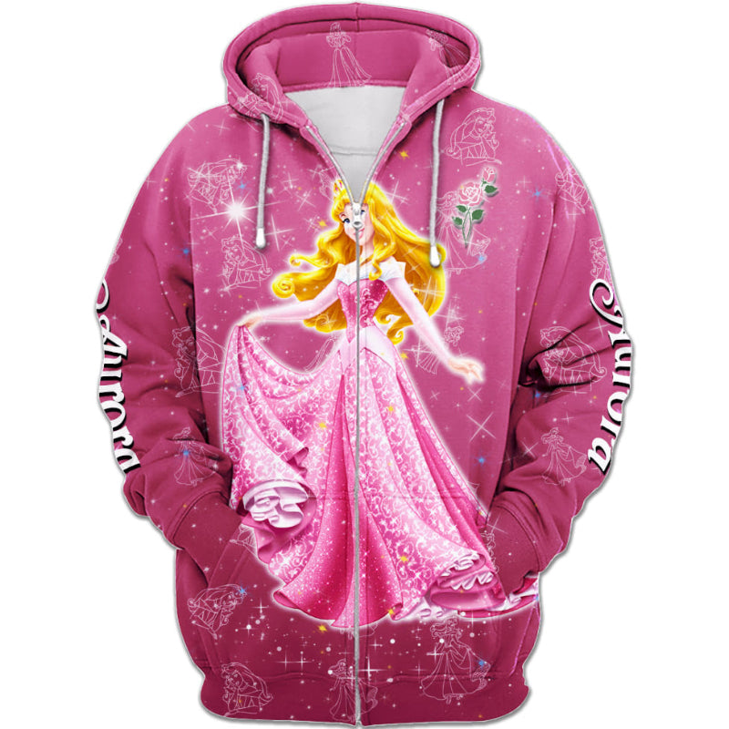 Aurora Princess Castle Glitter Pattern Hoodie And Sweatshirt Zipper Hoodie