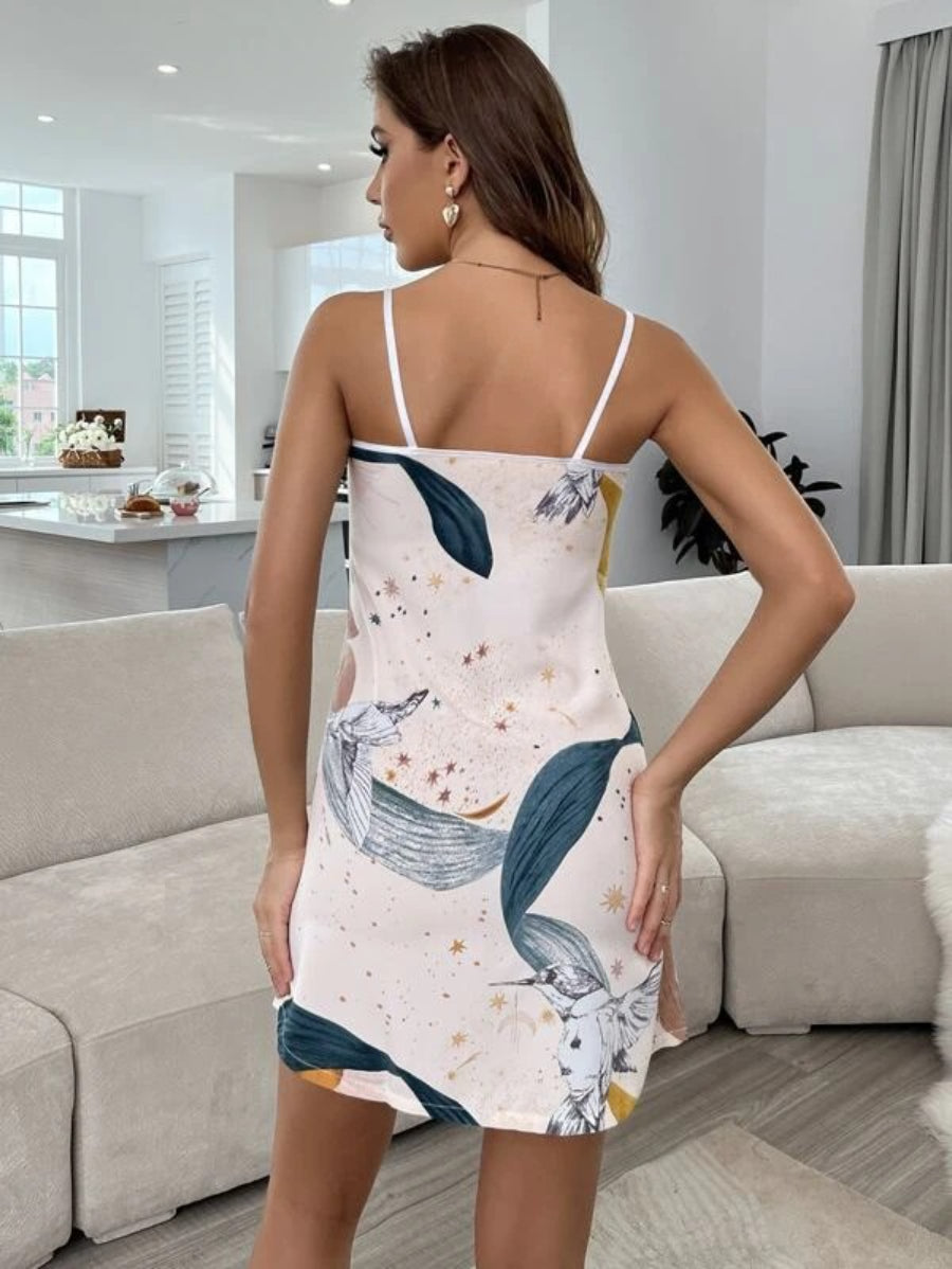 Bird And Leaf Print Nightdress