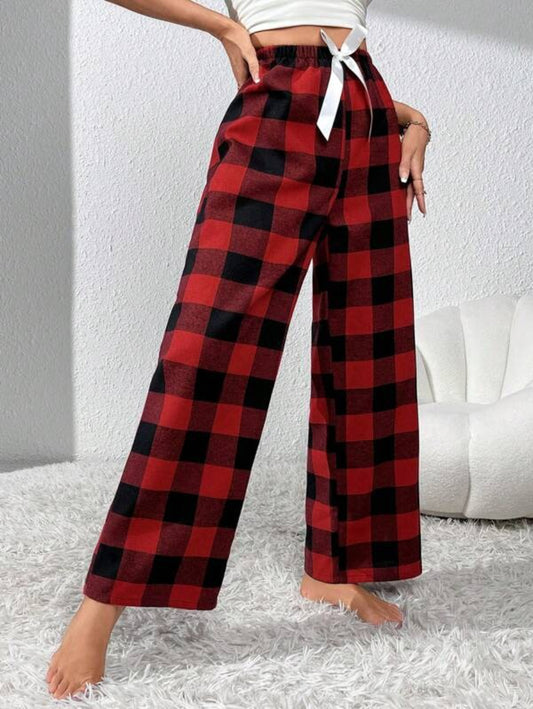 Bow Front Plaid Print Sleep Pants