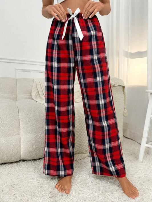 Bow Front Plaid Printed Sleep Pants