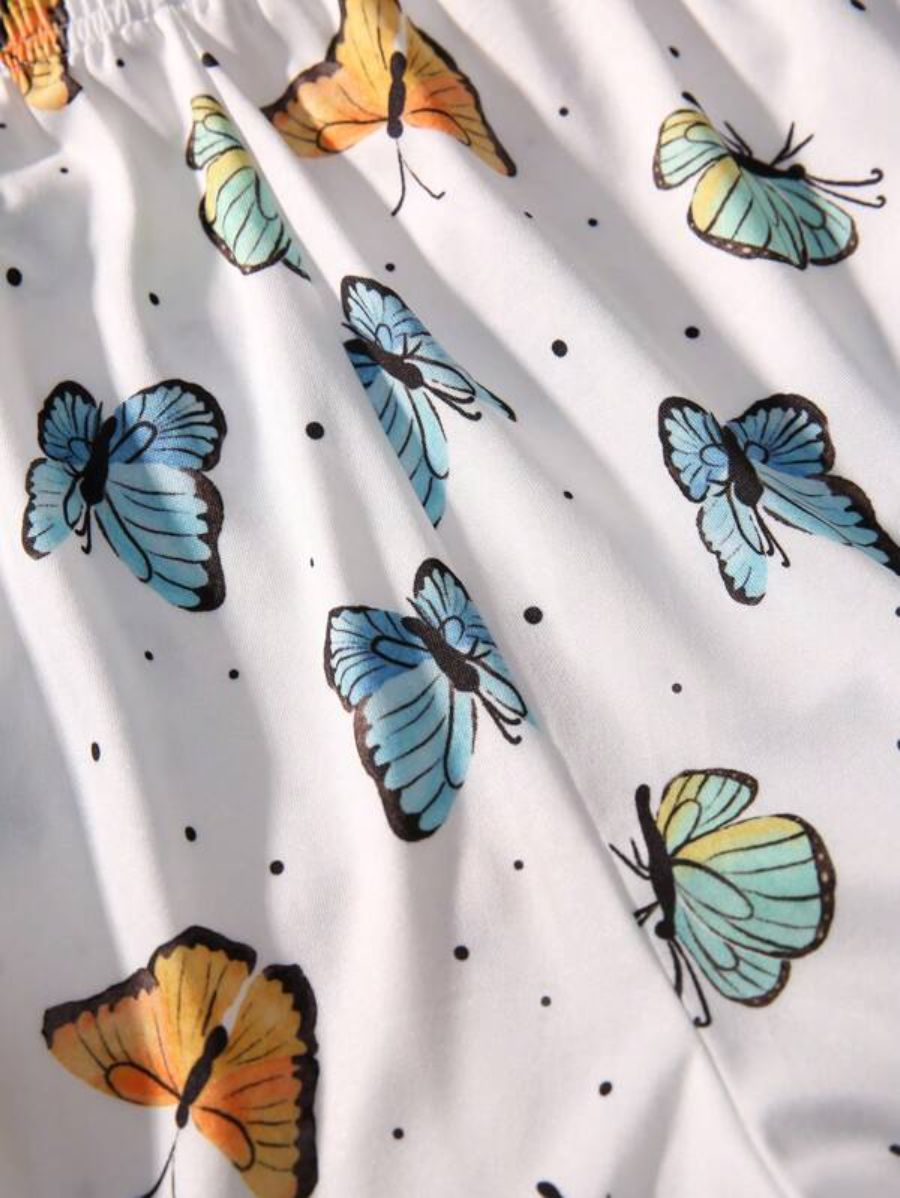 Butterfly Printed Lettuce Trim Pajama Set