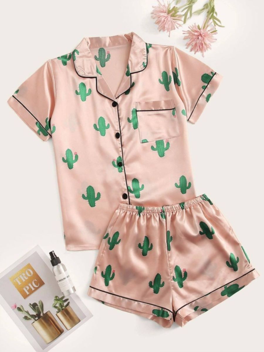 Cactus Print Satin Pajama Set