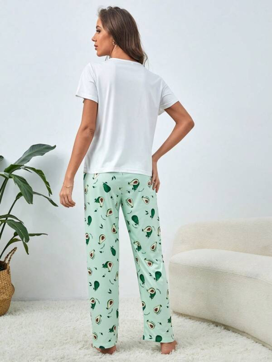 Cartoon And Letter Graphic Pant Set