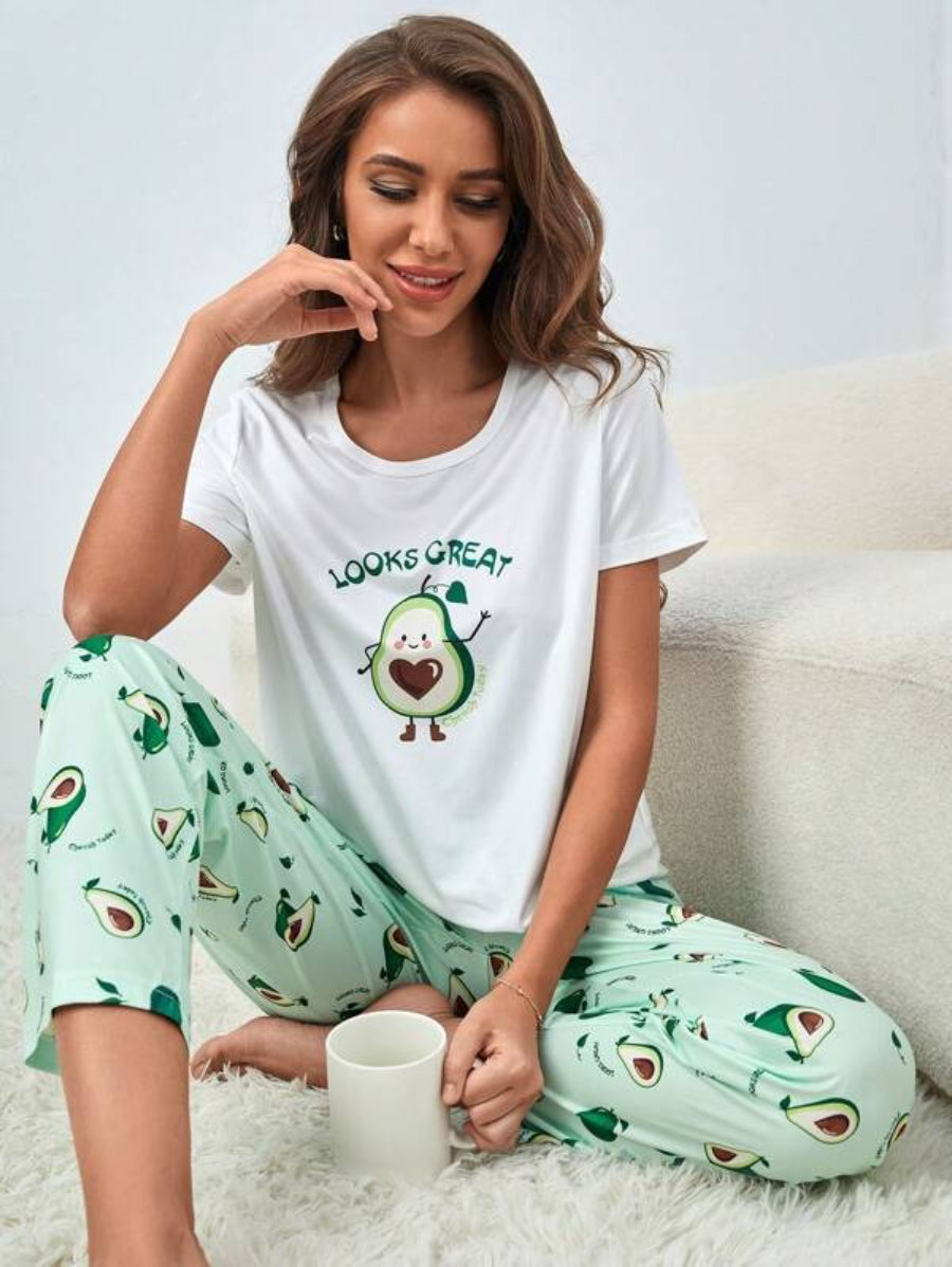 Cartoon And Letter Graphic Pant Set