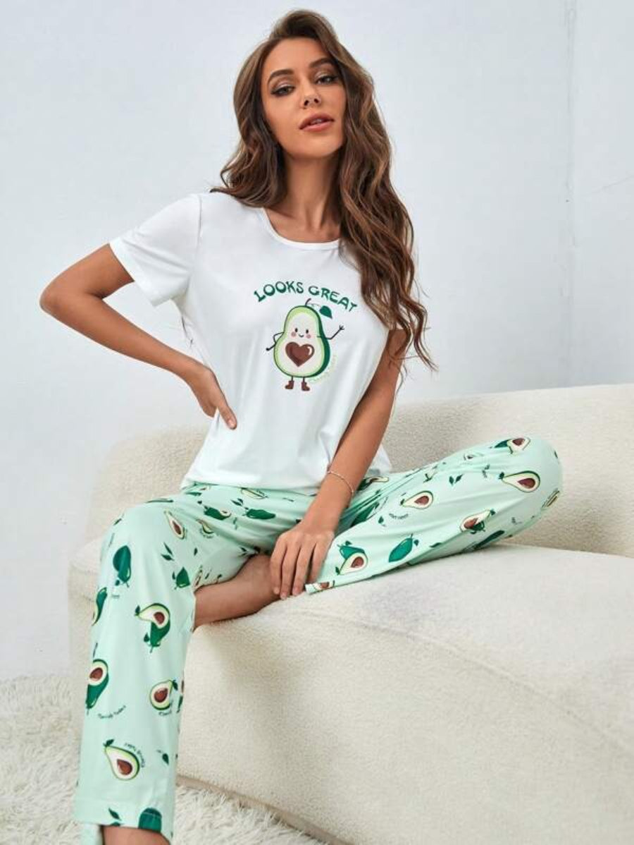 Cartoon And Letter Graphic Pant Set