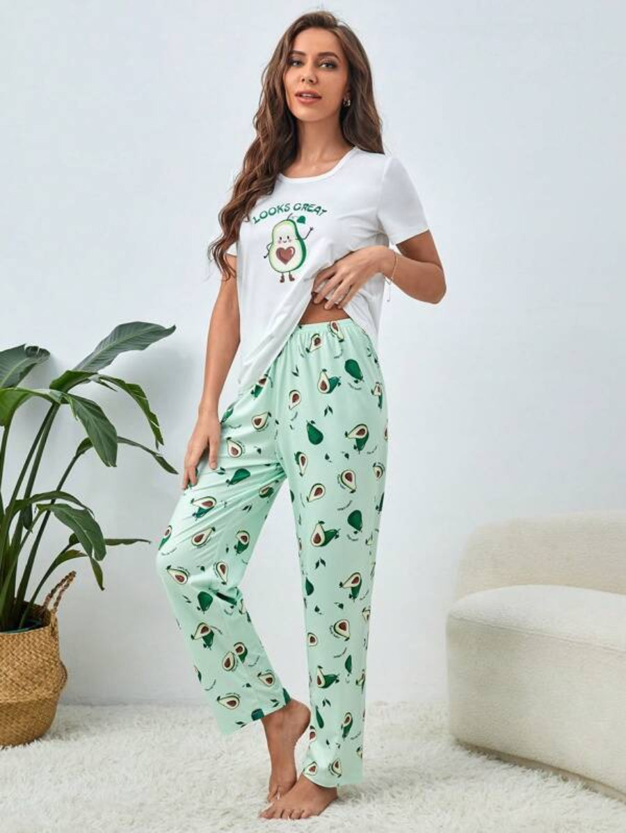 Cartoon And Letter Graphic Pant Set