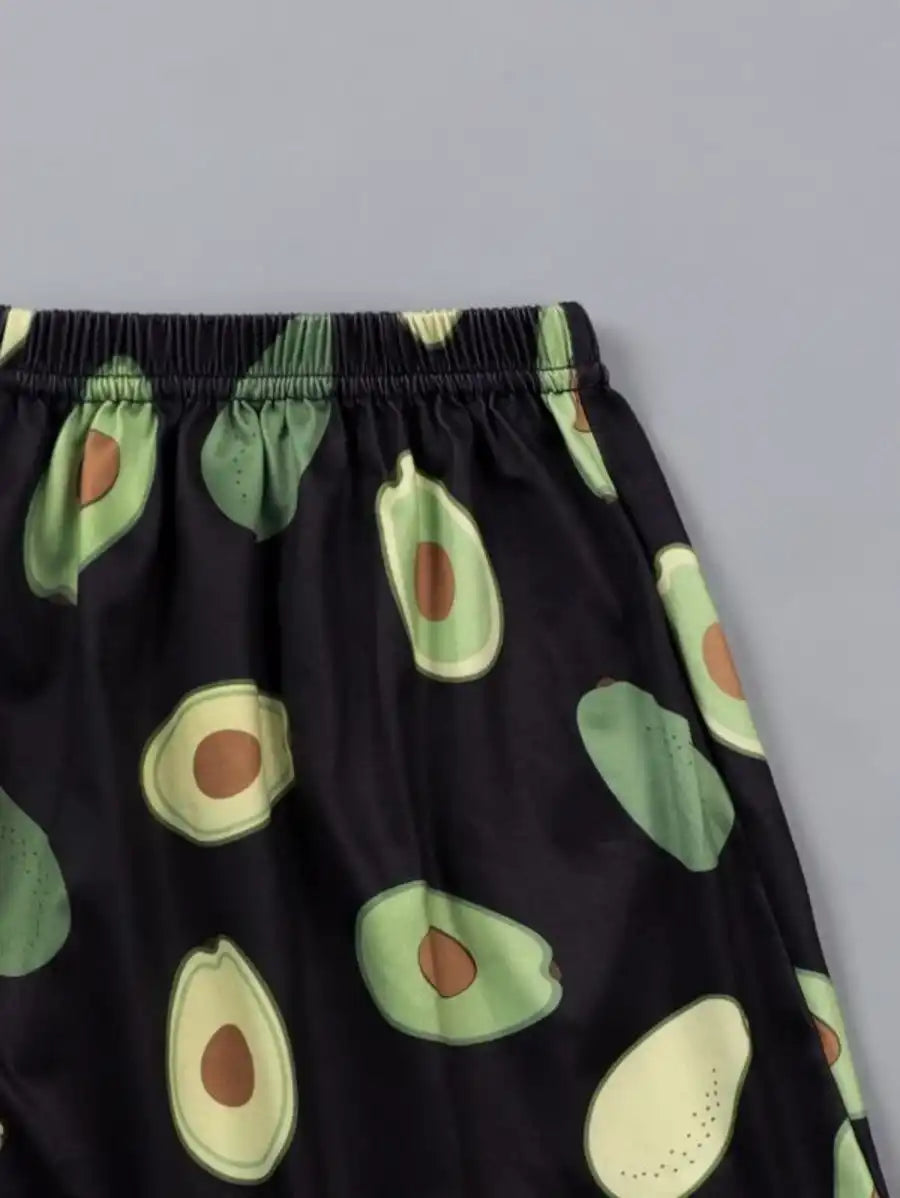 Cartoon Avocado Print Pajama Set