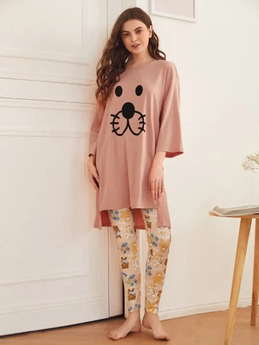 Cartoon Graphic High Low Tee And Leggings Set