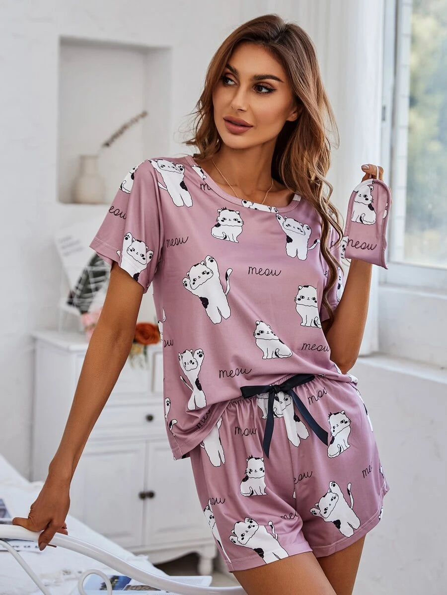 Cartoon Graphic Print Tee And Shorts Set