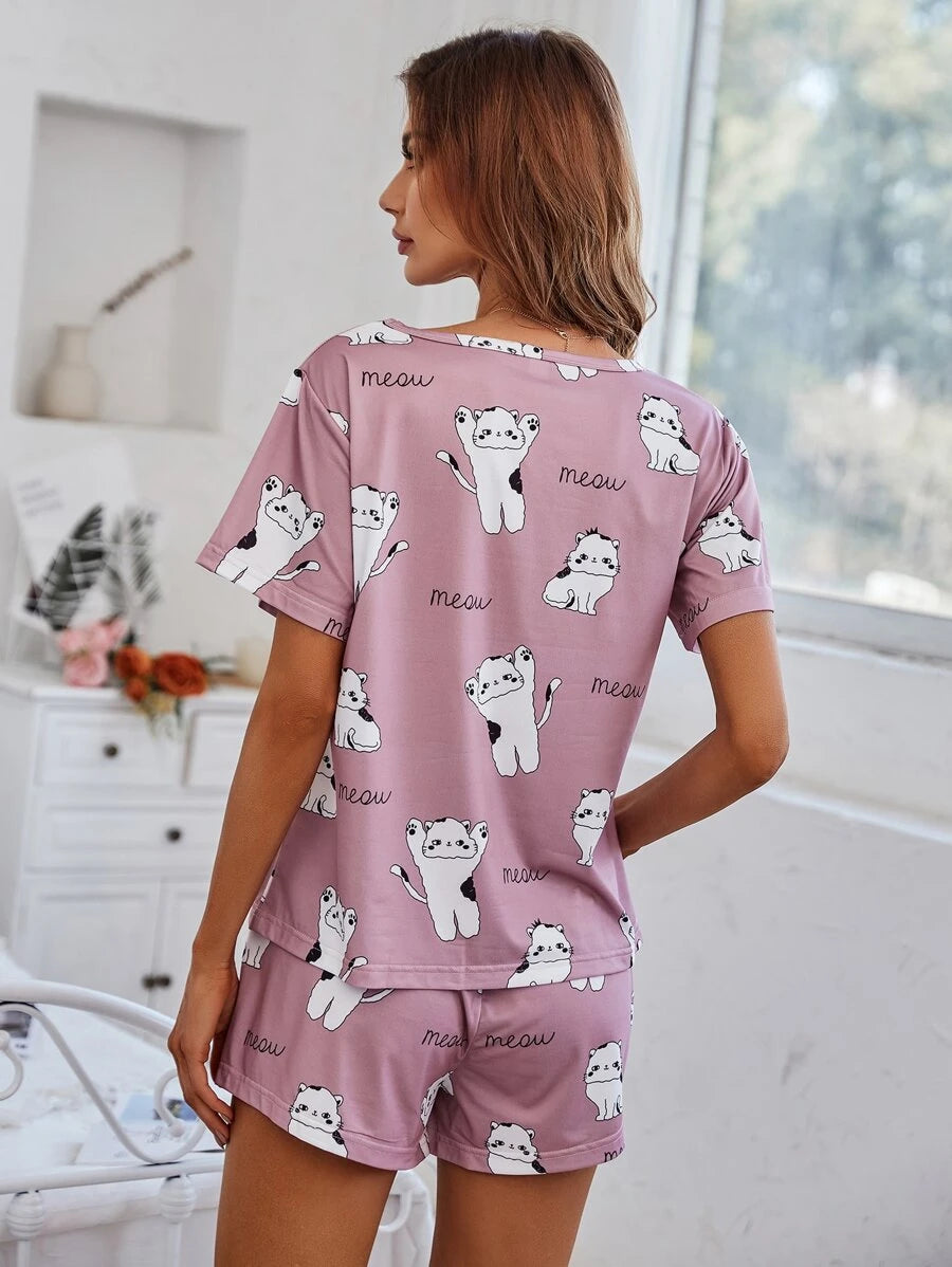 Cartoon Graphic Print Tee And Shorts Set