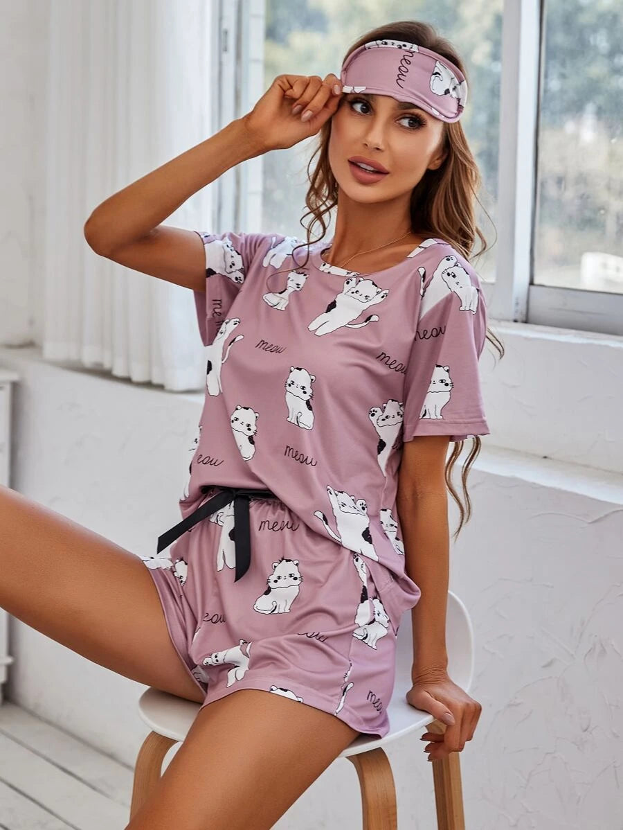 Cartoon Graphic Print Tee And Shorts Set