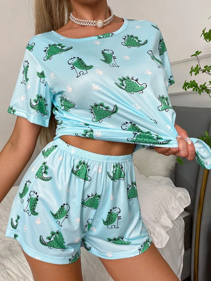 Cartoon Graphic Print Tee And Shorts Set