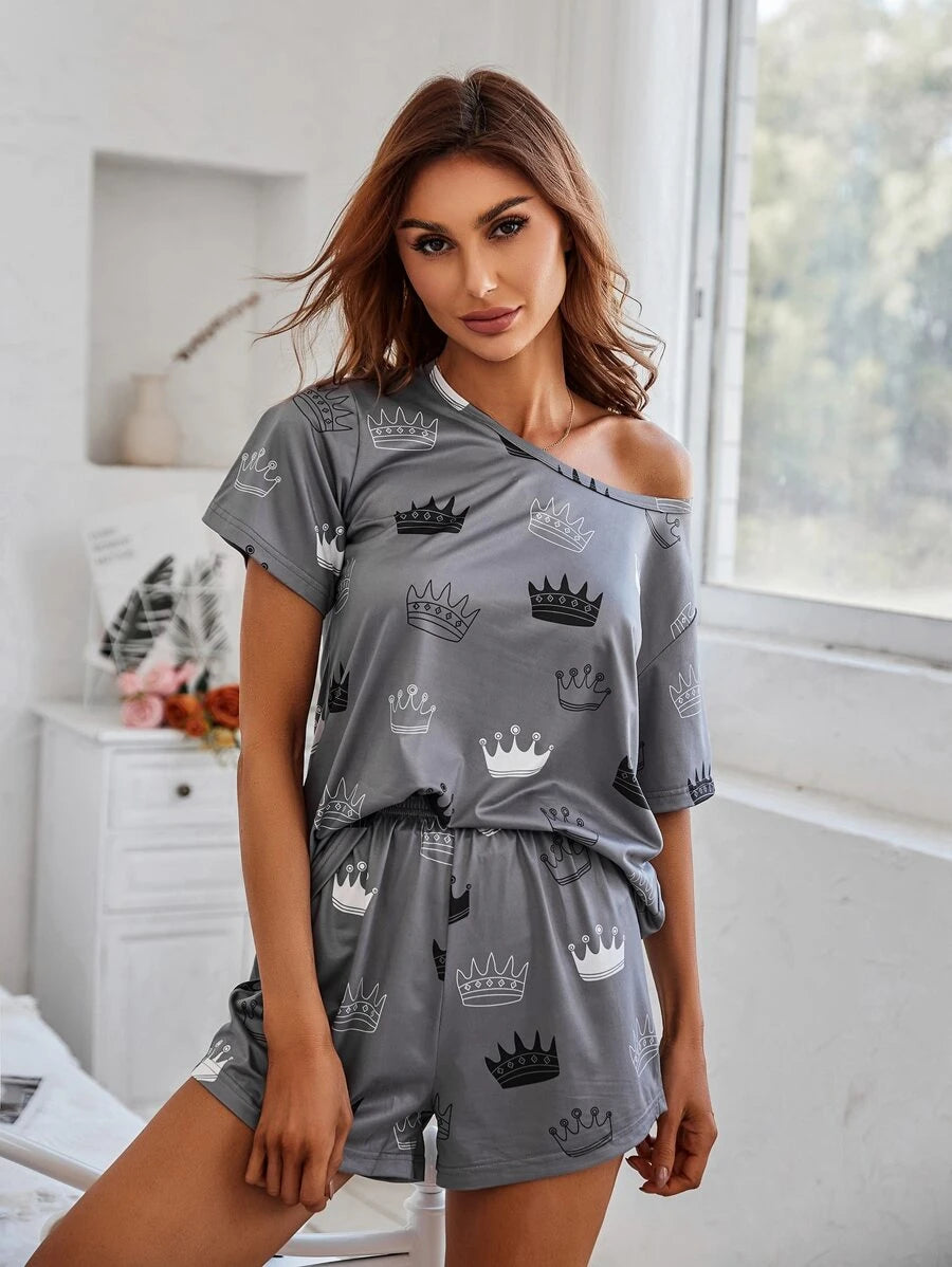 Cartoon Graphic Print Tee And Shorts Set