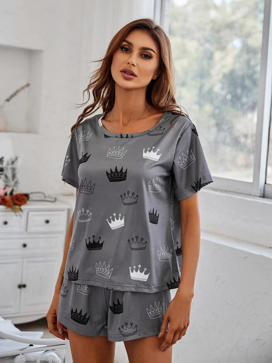 Cartoon Graphic Print Tee And Shorts Set