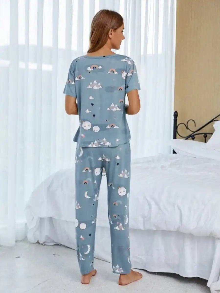 Cartoon Print Graphic Pajama Set