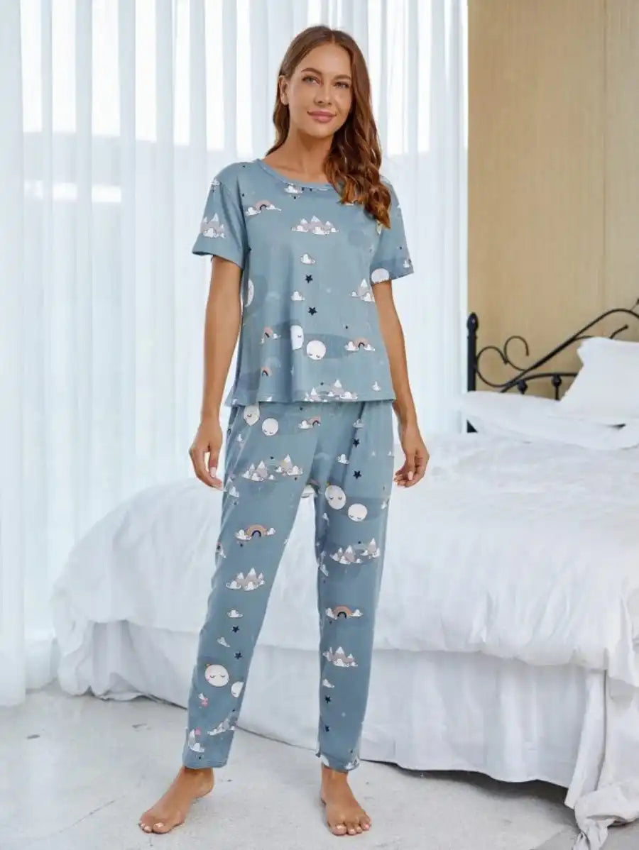 Cartoon Print Graphic Pajama Set