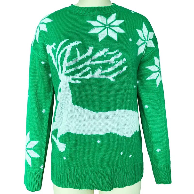 Casual Deer Printed Sweater Green