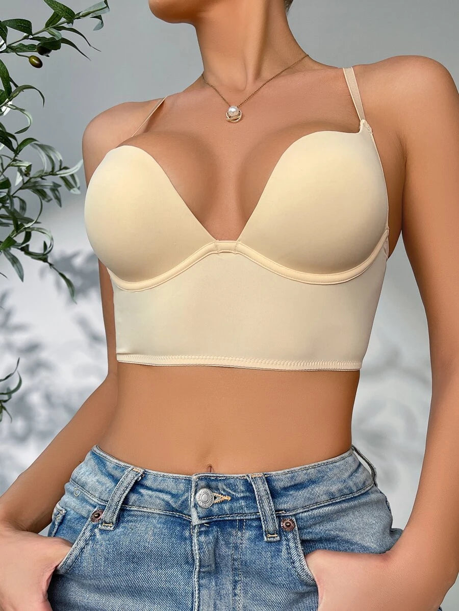 Casual Solid Underwire Criss Cross Bra