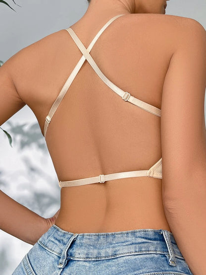 Casual Solid Underwire Criss Cross Bra